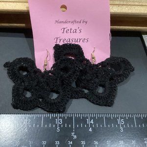 Earrings Black Butterfly Crocheted Crochet Hand Crafted